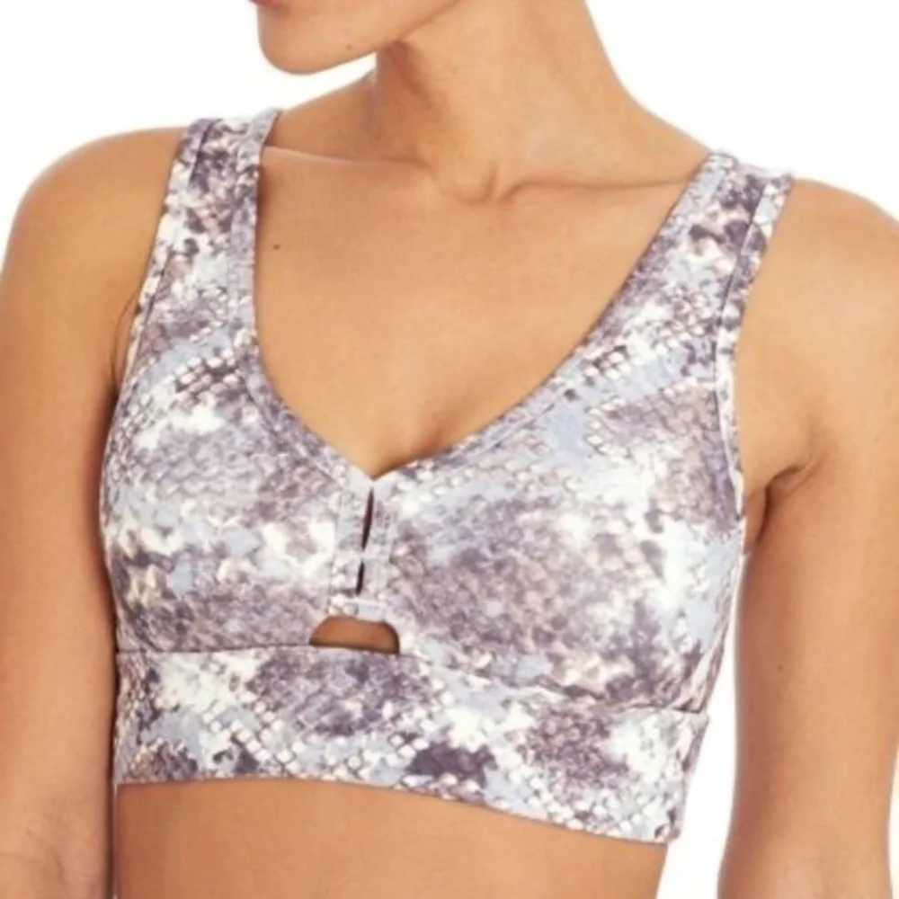 Jessica Simpson Heather Purple Snake-Print Keyhole Mikie Sports Bra Size Medium